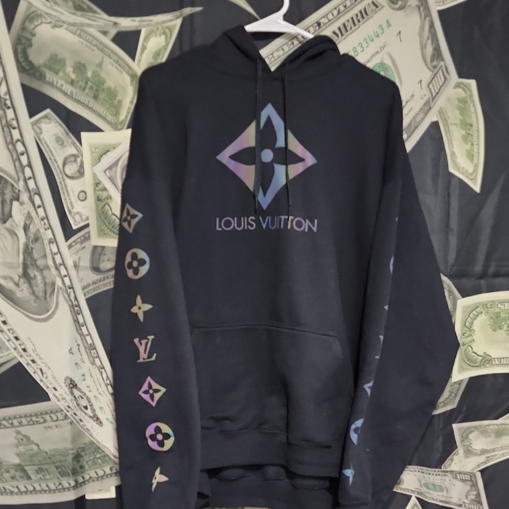 Louis Vuitton Black Hoodie with Rainbow Reflective Logo